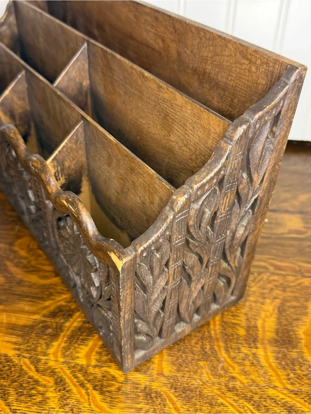 BOHO 1970's Faux Wood Desk Organizer, Letter Holder, Mail Storage Holder, Lerner